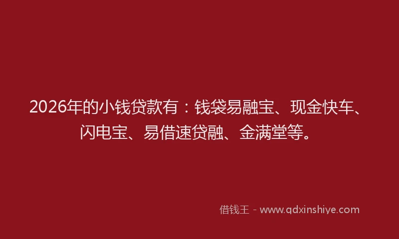 2026年的小钱贷款有：钱袋易融宝、现金快车、闪电宝、易借速贷融、金满堂等。