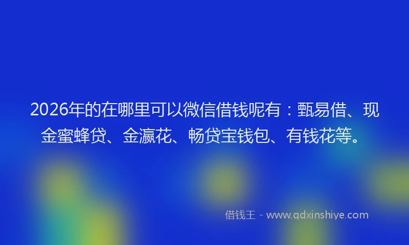 2026年的在哪里可以微信借钱呢有：甄易借、现金蜜蜂贷、金瀛花、畅贷宝钱包、有钱花等。