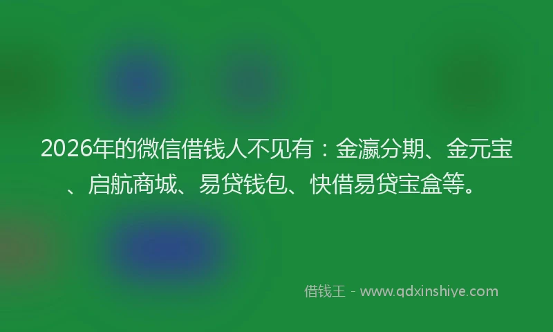 2026年的微信借钱人不见有:金瀛分期、金元宝、启航商城、易贷钱包、快借易贷宝盒等。