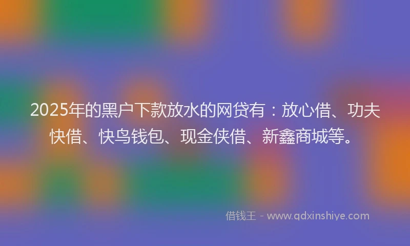 2025年的黑户下款放水的网贷有：放心借、功夫快借、快鸟钱包、现金侠借、新鑫商城等。