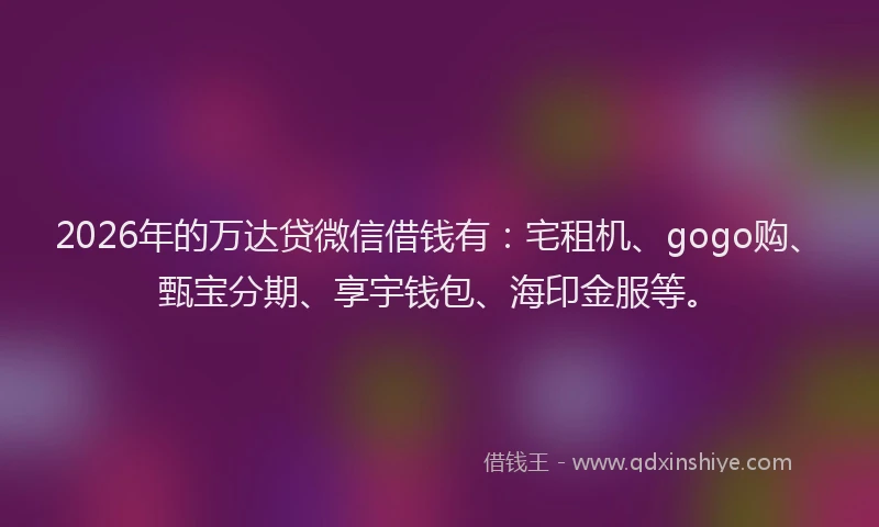 2026年的万达贷微信借钱有:宅租机、gogo购、甄宝分期、享宇钱包、海印金服等。