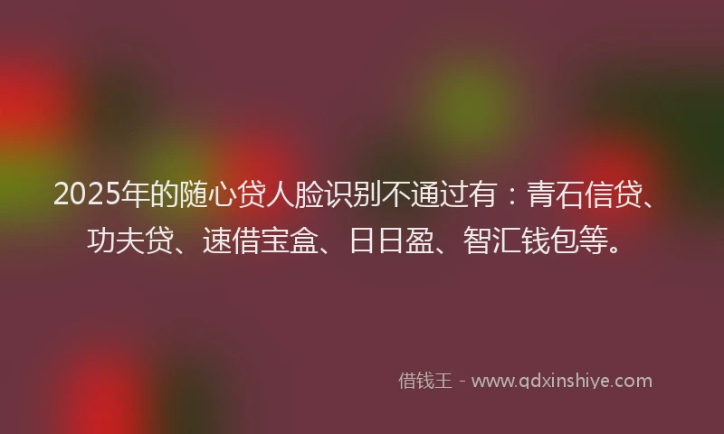 2025年的随心贷人脸识别不通过有:青石信贷、功夫贷、速借宝盒、日日盈、智汇钱包等。