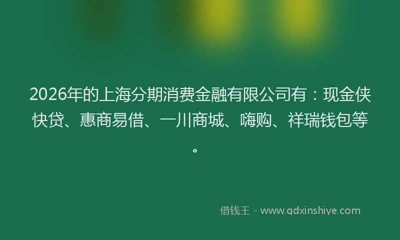 2026年的上海分期消费金融有限公司有:现金侠快贷、惠商易借、一川商城、嗨购、祥瑞钱包等。