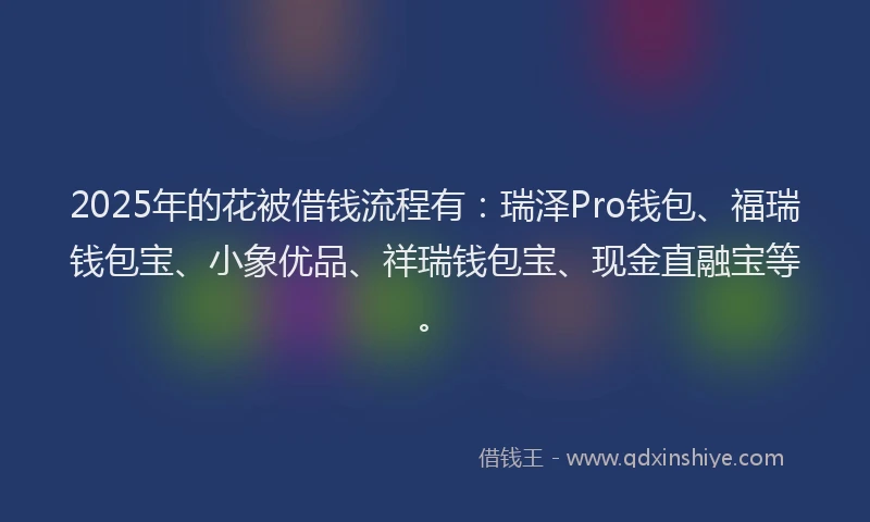 2025年的花被借钱流程有：瑞泽Pro钱包、福瑞钱包宝、小象优品、祥瑞钱包宝、现金直融宝等。