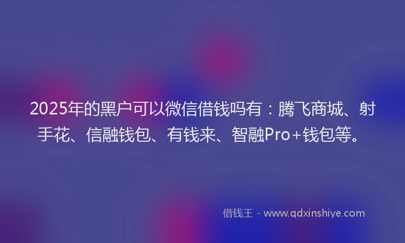 2025年的黑户可以微信借钱吗有:腾飞商城、射手花、信融钱包、有钱来、智融Pro+钱包等。