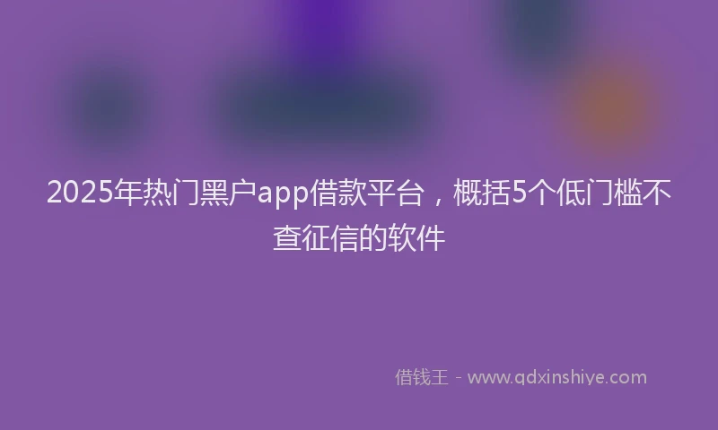 2025年热门黑户app借款平台，概括5个低门槛不查征信的软件
