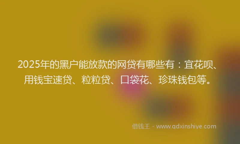 2025年的黑户能放款的网贷有哪些有：宜花呗、用钱宝速贷、粒粒贷、口袋花、珍珠钱包等。