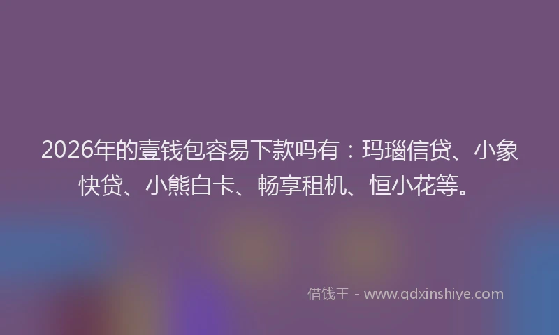 2026年的壹钱包容易下款吗有:玛瑙信贷、小象快贷、小熊白卡、畅享租机、恒小花等。