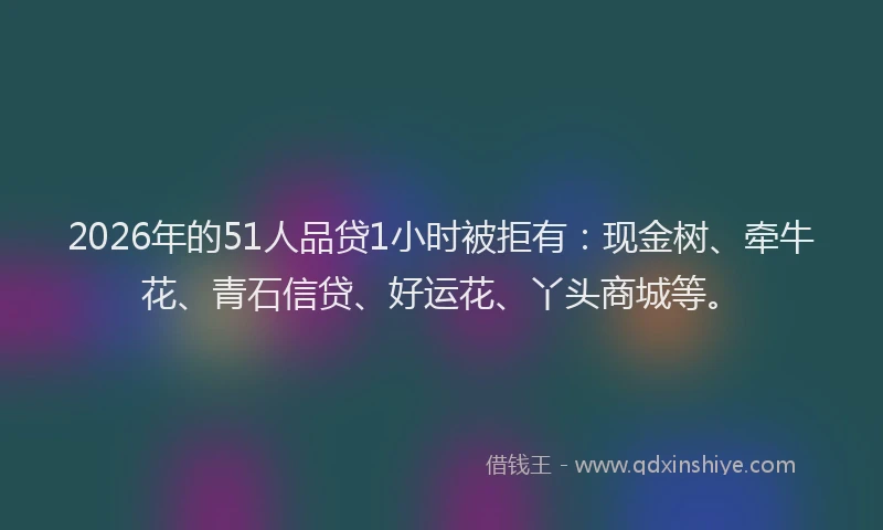 2026年的51人品贷1小时被拒有：现金树、牵牛花、青石信贷、好运花、丫头商城等。