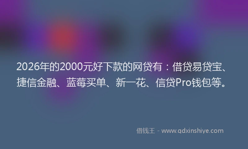 2026年的2000元好下款的网贷有:借贷易贷宝、捷信金融、蓝莓买单、新一花、信贷Pro钱包等。