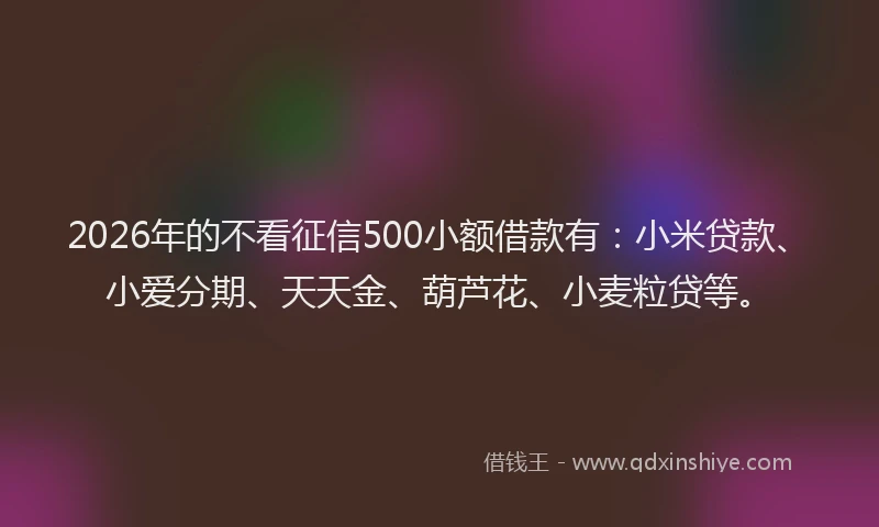 2026年的不看征信500小额借款有:小米贷款、小爱分期、天天金、葫芦花、小麦粒贷等。