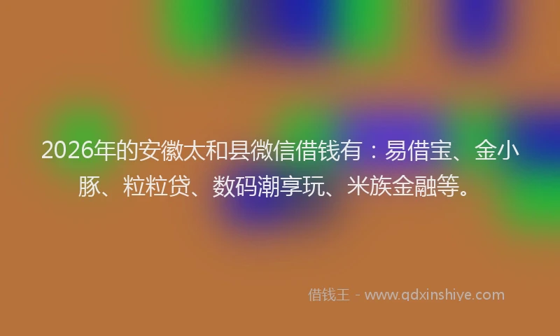 2026年的安徽太和县微信借钱有：易借宝、金小豚、粒粒贷、数码潮享玩、米族金融等。
