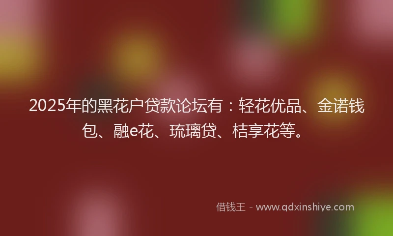 2025年的黑花户贷款论坛有：轻花优品、金诺钱包、融e花、琉璃贷、桔享花等。