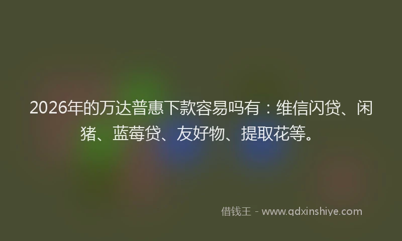 2026年的万达普惠下款容易吗有:维信闪贷、闲猪、蓝莓贷、友好物、提取花等。