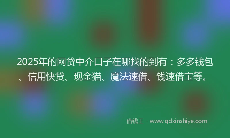 2025年的网贷中介口子在哪找的到有：多多钱包、信用快贷、现金猫、魔法速借、钱速借宝等。