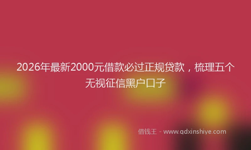 2026年最新2000元借款必过正规贷款,梳理五个无视征信黑户口子