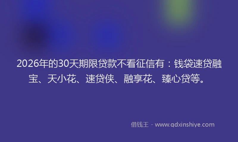 2026年的30天期限贷款不看征信有:钱袋速贷融宝、天小花、速贷侠、融享花、臻心贷等。