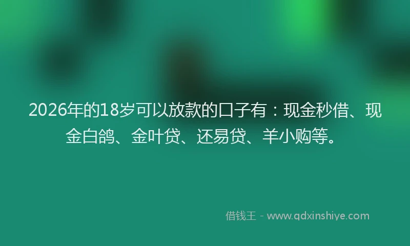 2026年的18岁可以放款的口子有:现金秒借、现金白鸽、金叶贷、还易贷、羊小购等。