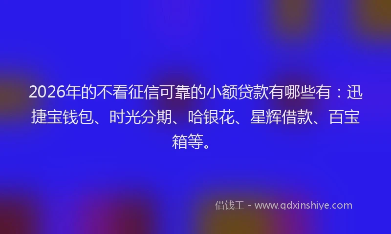 2026年的不看征信可靠的小额贷款有哪些有：迅捷宝钱包、时光分期、哈银花、星辉借款、百宝箱等。