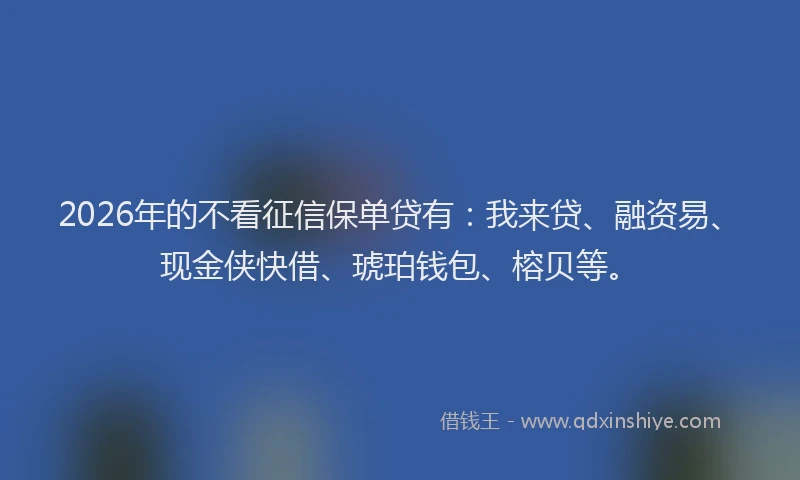 2026年的不看征信保单贷有：我来贷、融资易、现金侠快借、琥珀钱包、榕贝等。