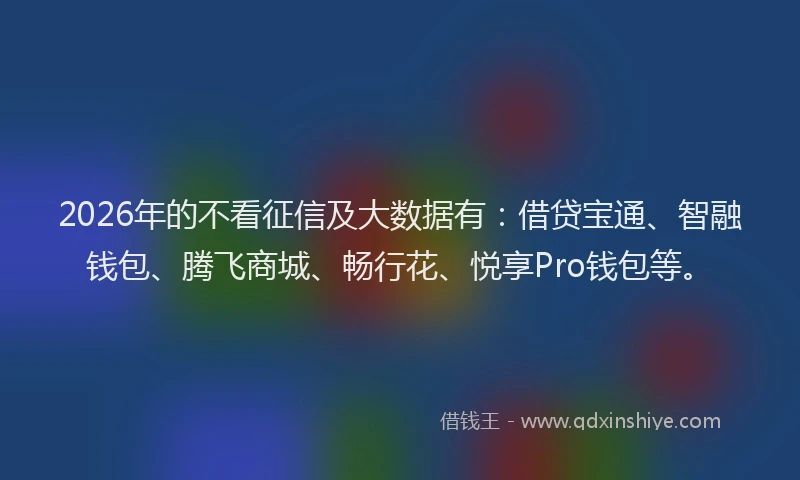 2026年的不看征信及大数据有：借贷宝通、智融钱包、腾飞商城、畅行花、悦享Pro钱包等。