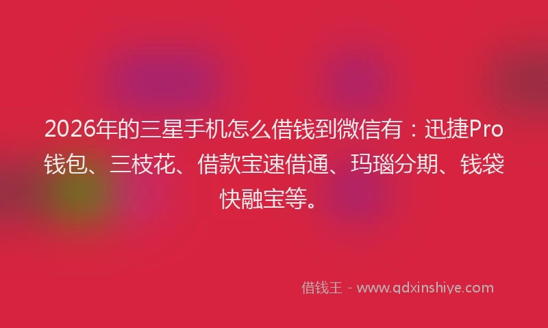 2026年的三星手机怎么借钱到微信有:迅捷Pro钱包、三枝花、借款宝速借通、玛瑙分期、钱袋快融宝等。