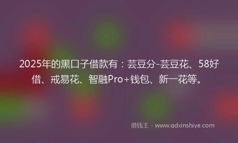 2025年的黑口子借款有:芸豆分-芸豆花、58好借、戒易花、智融Pro+钱包、新一花等。