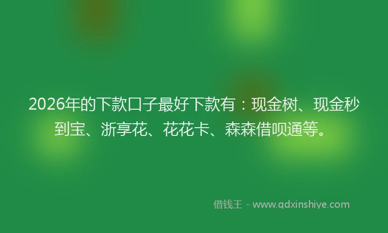 2026年的下款口子最好下款有：现金树、现金秒到宝、浙享花、花花卡、森森借呗通等。