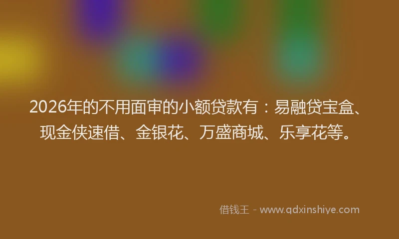 2026年的不用面审的小额贷款有：易融贷宝盒、现金侠速借、金银花、万盛商城、乐享花等。