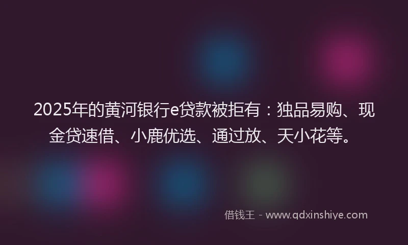 2025年的黄河银行e贷款被拒有:独品易购、现金贷速借、小鹿优选、通过放、天小花等。