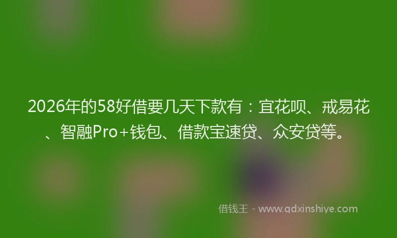 2026年的58好借要几天下款有:宜花呗、戒易花、智融Pro+钱包、借款宝速贷、众安贷等。