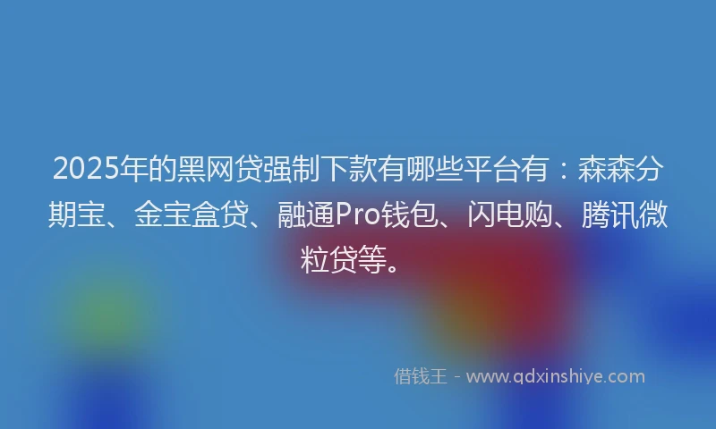 2025年的黑网贷强制下款有哪些平台有:森森分期宝、金宝盒贷、融通Pro钱包、闪电购、腾讯微粒贷等。