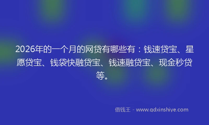 2026年的一个月的网贷有哪些有：钱速贷宝、星愿贷宝、钱袋快融贷宝、钱速融贷宝、现金秒贷等。