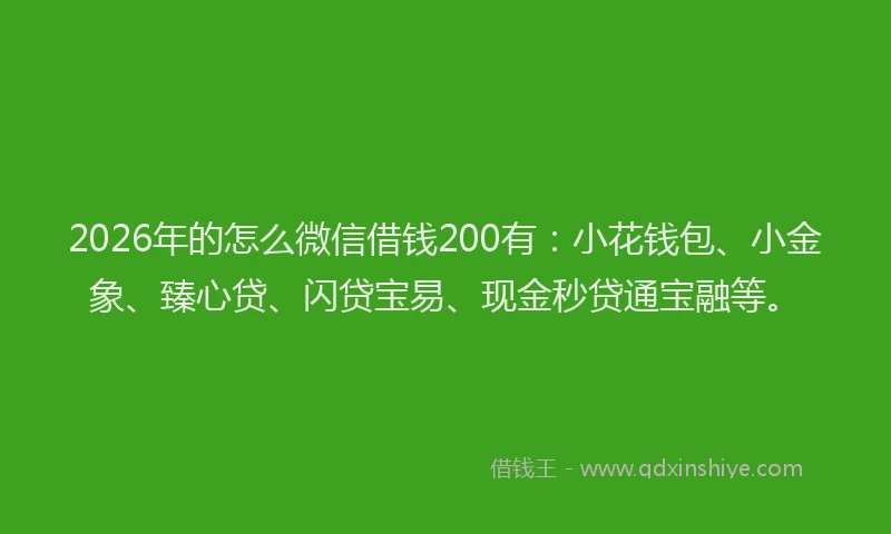 2026年的怎么微信借钱200有：小花钱包、小金象、臻心贷、闪贷宝易、现金秒贷通宝融等。