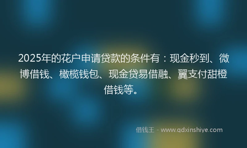 2025年的花户申请贷款的条件有：现金秒到、微博借钱、橄榄钱包、现金贷易借融、翼支付甜橙借钱等。