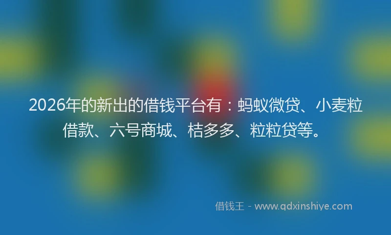 2026年的新出的借钱平台有：蚂蚁微贷、小麦粒借款、六号商城、桔多多、粒粒贷等。