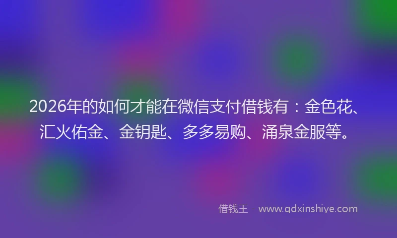 2026年的如何才能在微信支付借钱有：金色花、汇火佑金、金钥匙、多多易购、涌泉金服等。