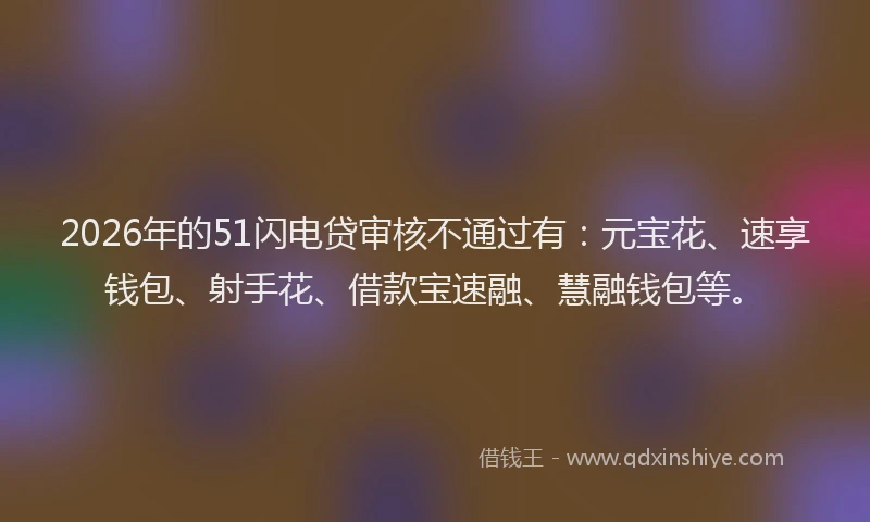 2026年的51闪电贷审核不通过有：元宝花、速享钱包、射手花、借款宝速融、慧融钱包等。