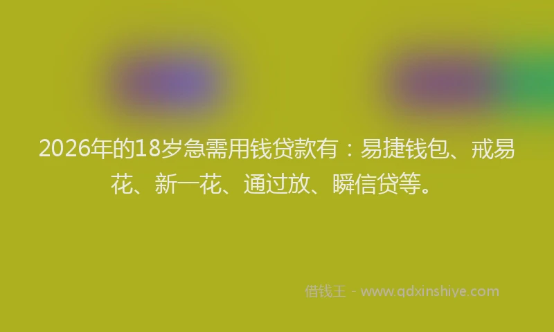 2026年的18岁急需用钱贷款有：易捷钱包、戒易花、新一花、通过放、瞬信贷等。