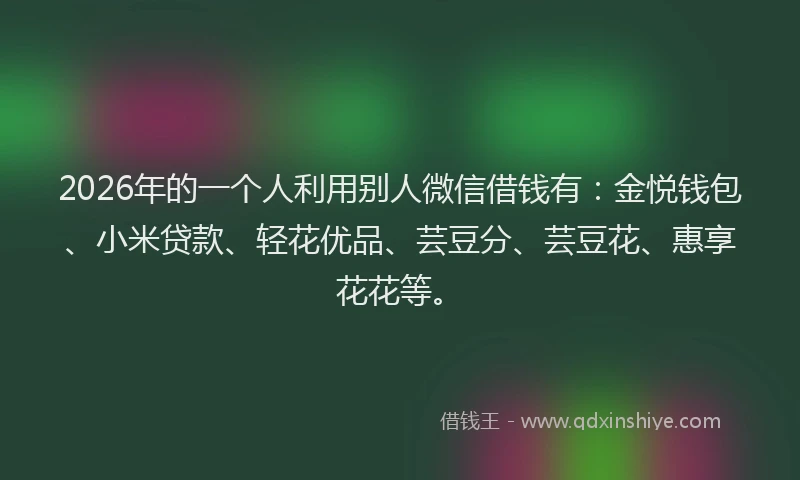 2026年的一个人利用别人微信借钱有：金悦钱包、小米贷款、轻花优品、芸豆分、芸豆花、惠享花花等。