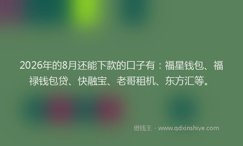 2026年的8月还能下款的口子有：福星钱包、福禄钱包贷、快融宝、老哥租机、东方汇等。