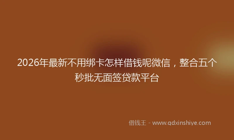 2026年最新不用绑卡怎样借钱呢微信，整合五个秒批无面签贷款平台