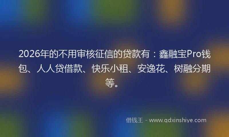 2026年的不用审核征信的贷款有:鑫融宝Pro钱包、人人贷借款、快乐小租、安逸花、树融分期等。