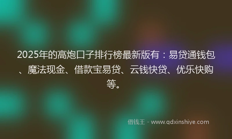 2025年的高炮口子排行榜最新版有：易贷通钱包、魔法现金、借款宝易贷、云钱快贷、优乐快购等。