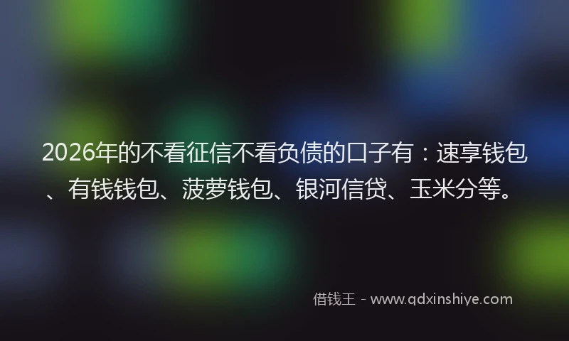 2026年的不看征信不看负债的口子有:速享钱包、有钱钱包、菠萝钱包、银河信贷、玉米分等。