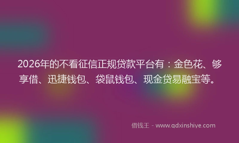 2026年的不看征信正规贷款平台有:金色花、够享借、迅捷钱包、袋鼠钱包、现金贷易融宝等。