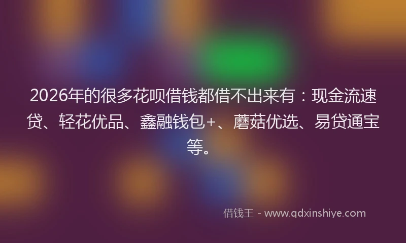 2026年的很多花呗借钱都借不出来有：现金流速贷、轻花优品、鑫融钱包+、蘑菇优选、易贷通宝等。