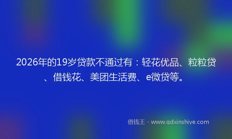 2026年的19岁贷款不通过有:轻花优品、粒粒贷、借钱花、美团生活费、e微贷等。