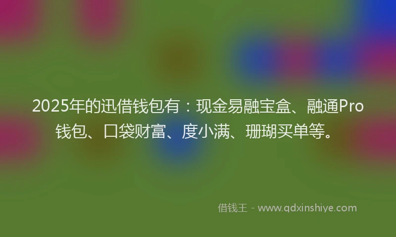 2025年的迅借钱包有:现金易融宝盒、融通Pro钱包、口袋财富、度小满、珊瑚买单等。