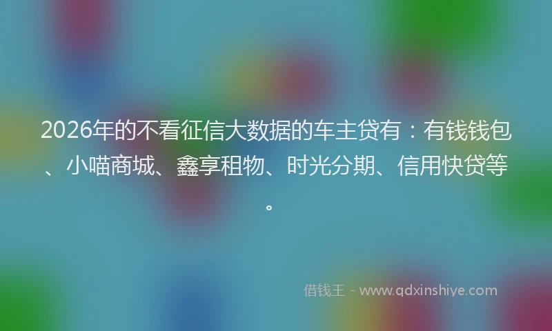 2026年的不看征信大数据的车主贷有：有钱钱包、小喵商城、鑫享租物、时光分期、信用快贷等。